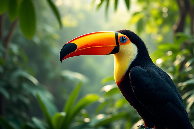 Toucan dans la forêt tropicale, symbole de l'écotourisme.